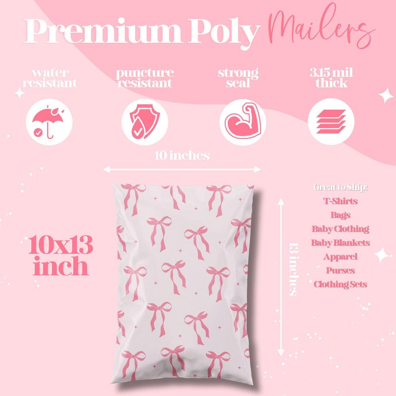 Pretty Package Store 10x13 Designer Poly Mailer 100 Pack Heavy Duty Waterproof Self Seal Shipping Bags for Small Business Large Mailing Envelopes Bulk Tear Resistant Packaging Pink Bows Coquette - Image 3